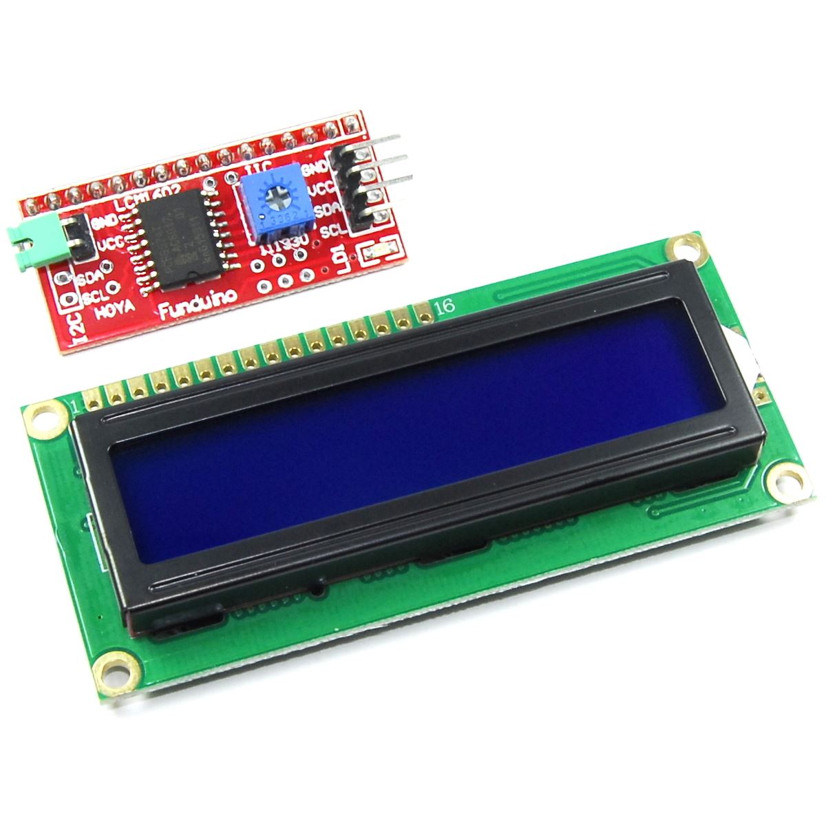 16x2 Blue LCD with Funduino I2C Interface MB-063 1602 HD44780