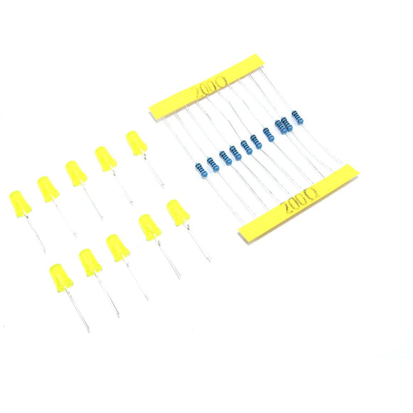 10 x 5mm Yellow LEDs with 5V Matched Resistors