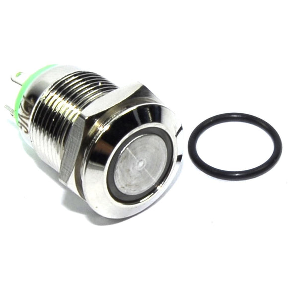 12mm Vandal Resistant Momentary Touch - Green LED