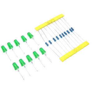 10 x 5mm Green LEDs with 5V Matched Resistors